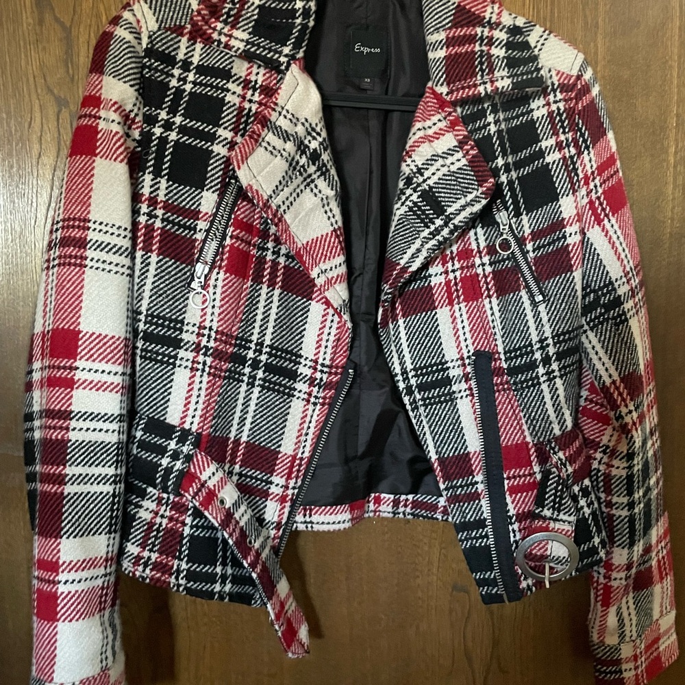 Express Red and Black Blazer Plaid Suit Jacket